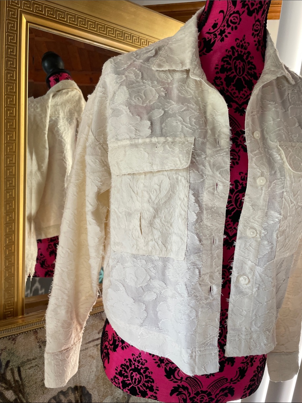 LOFT Cream Textured Button-Front Shirt - Picture 4 of 9